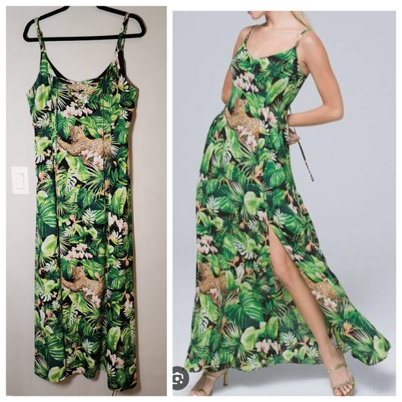 White House Black Market Dresses & Skirts - WHBM Jungle Leopard Green Tropical Sleeveless Maxi Dress Size 16